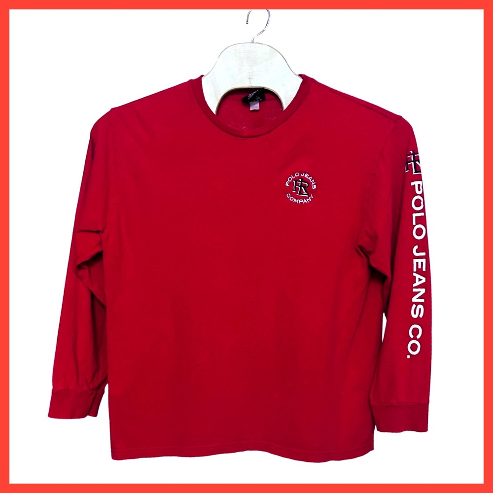 Polo Jeans Co Ralph Lauren Mens Large Red Long Sleeve Graphic T-Shirt Vintage